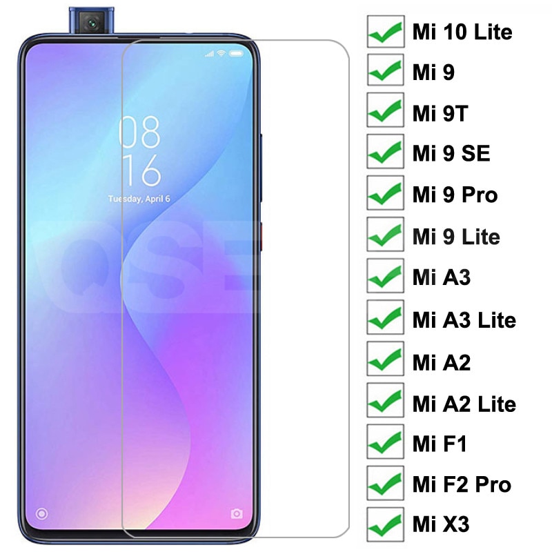 9H Protective Glass For Xiaomi Mi 10 9 A3 A2 Lite Screen Protector Mi 9 SE 9T Pro A1 CC9 CC9E F1 F2 Pro X3 NFC Tempered Glass