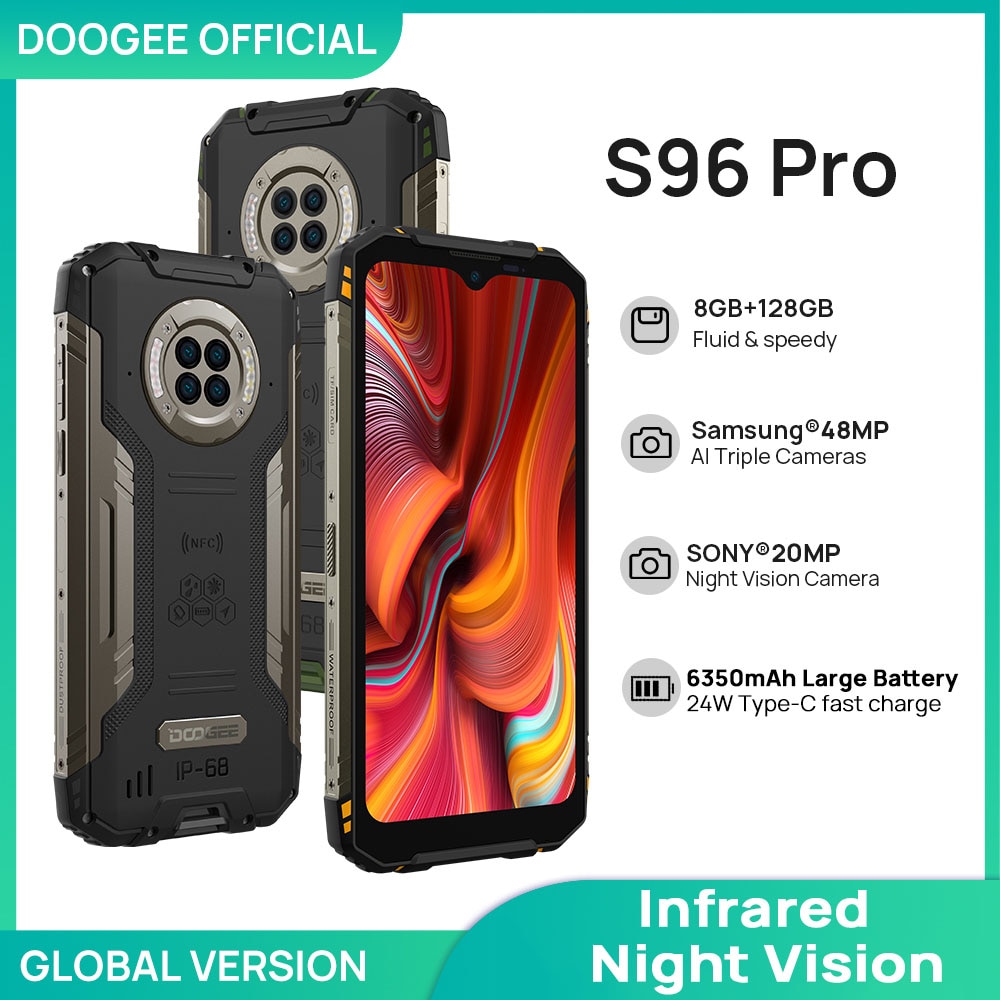 DOOGEE S96 Pro Waterproof Rugged Phone 48MP Round Quad Camera 20MP Infrared Night Vision Helio G90 Octa Core 8GB+128GB 6350mAh