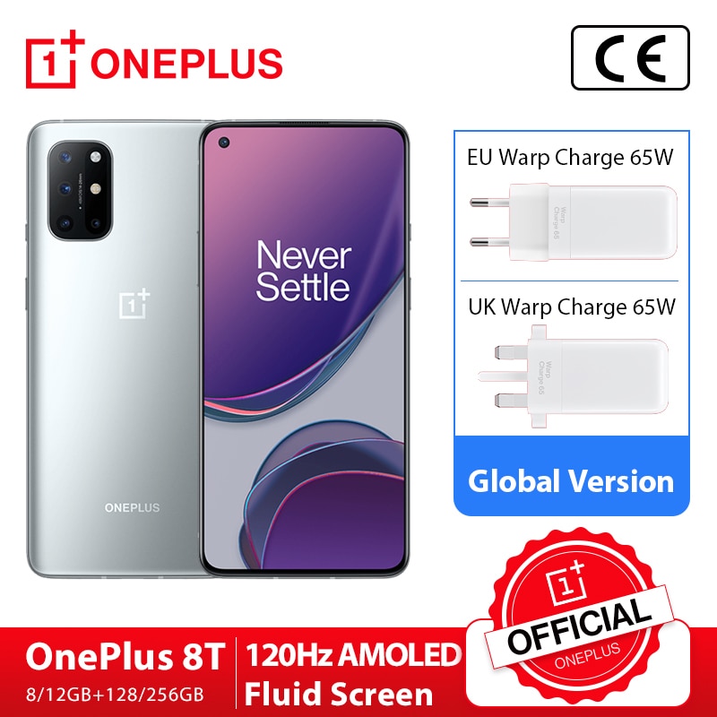 Global Version OnePlus 8T 8 T 8GB 128GB OnePlus Official Store Snapdragon 865 5G Smartphone 120Hz AMOLED Fluid Screen 48MP 65W