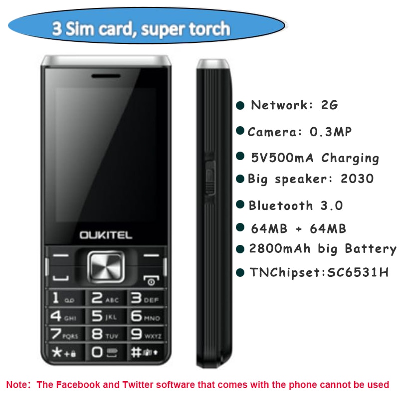 Original Oukitel L2801 2800mAh 3 SIM Bluetooth Cellphone Students Big Speacker Fashion Strong Flashlight Cheapest Mobile Phones