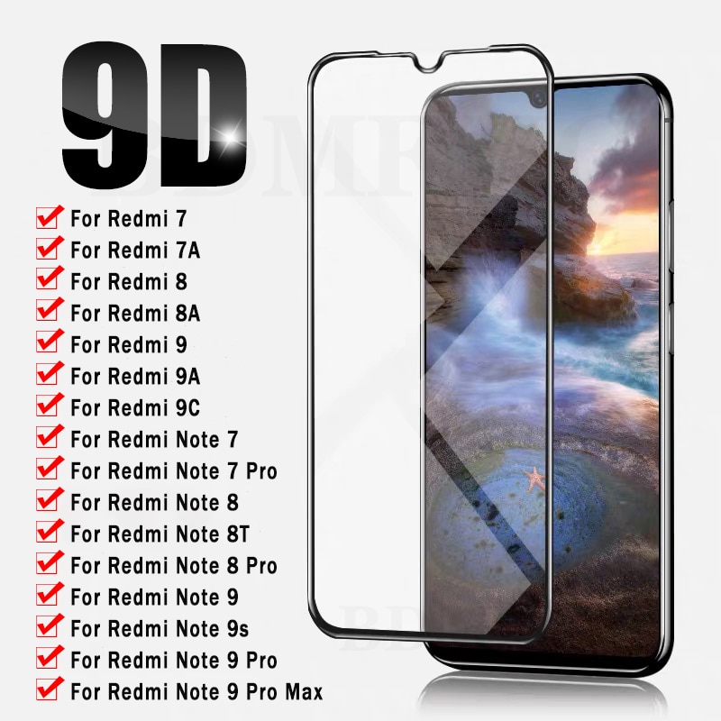 9D Full Cover Protective Glass For The Xiaomi Redmi Note 7 8 9 Pro 9s 8T Screen Protector For Redmi 7 7A 8 8A 9 9A 9C Glass Film