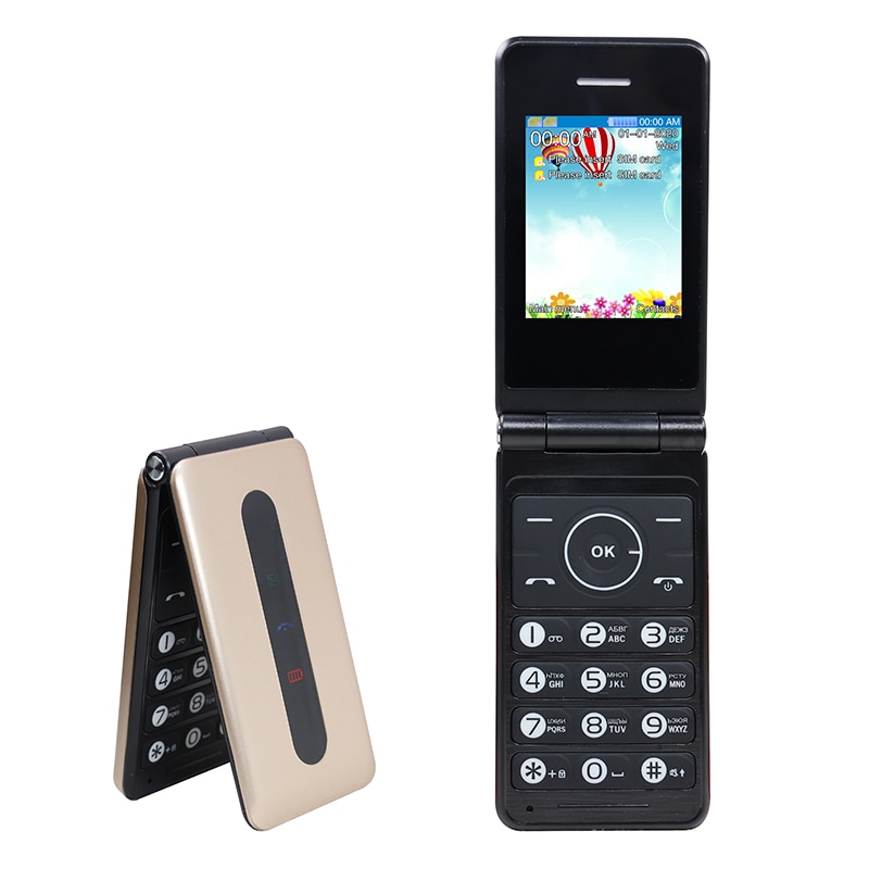 GSM 2.4 Inch Flip Mobile Phone Russian Hebrew Keyboard FM Radio MP3 Video Player Flashlight Big Push-Button Cheap Cell phone