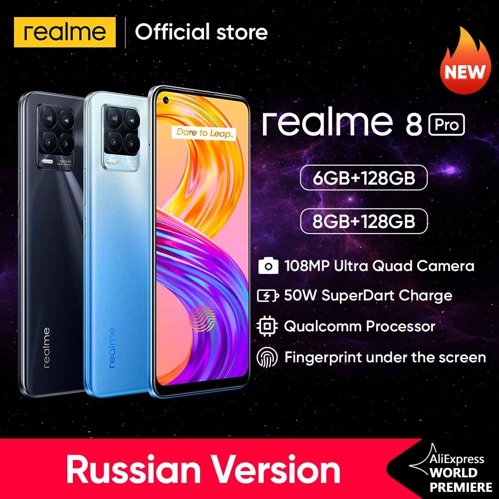 [World Premiere In Stock]realme 8 Pro 108MP Camera Global Version Snapdragon 720G Smartphone 6.4'' AMOLED 50W Super Dart Charge
