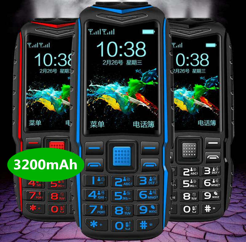 Two Flashlight FM Long Standby Celular Power Bank Rugged Outdoor Telephone Shockproof Dual SIM Big Voice Cell Phone Russian