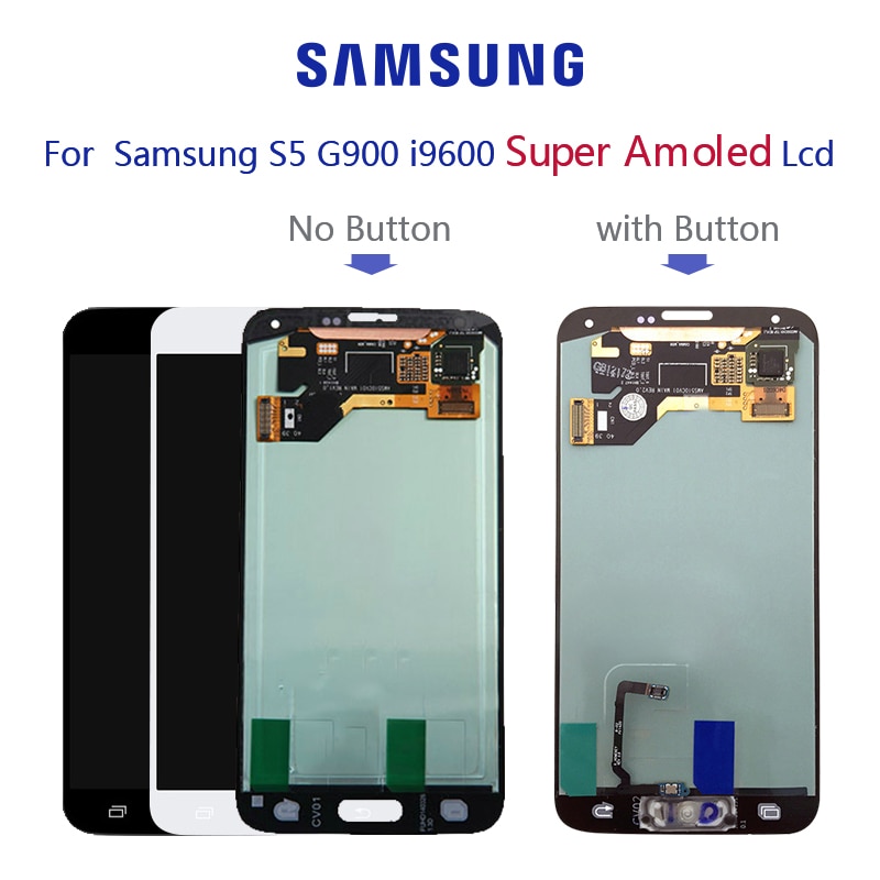 Original Super AMOLED For SAMSUNG Galaxy S5 G900F G900H LCD display Touch Screen Digitizer Assembly with Adhesive