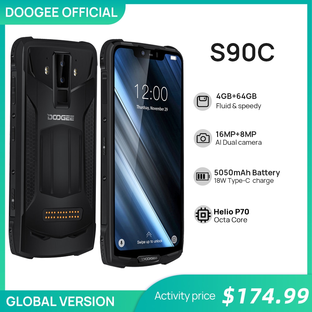IP68 DOOGEE S90C Modular Rugged Mobile Phone 6.18inch Display 12V2A 5050mAh Helio P70 Octa Core 4GB 64GB 16MP+8MP Android 9.0