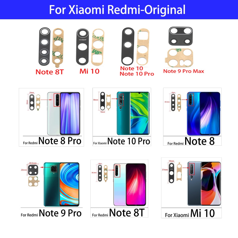 2Pcs Camera Glass Lens Back Rear Camera Glass Lens with Glue Replacement For Xiaomi Redmi 9C Note 9 9S 8 8T 10 Pro 9A Mi 10T Pro