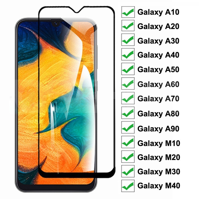 9D Protective Glass on the For Samsung Galaxy A10 A30 A40 A50 A60 Screen Protector For Samsung A70 A80 A90 Glass M10 M20 M30 M40