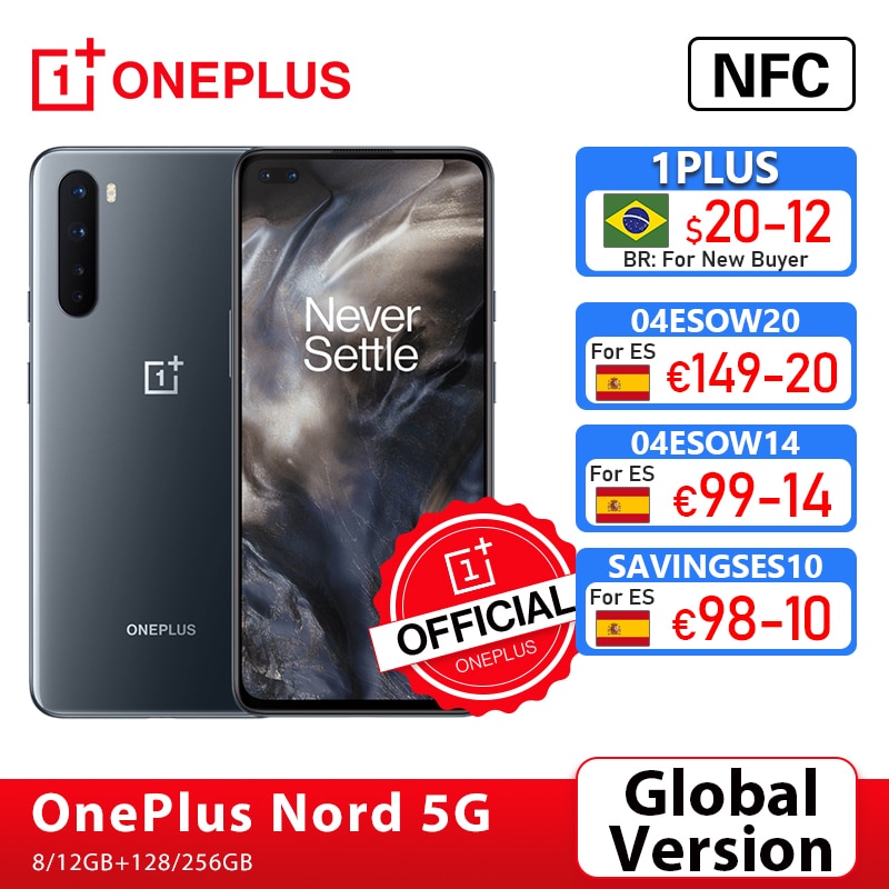 Global Version OnePlus Nord 5G OnePlus Official Store Snapdragon 765G Smartphone 8GB 128GB 6.44'' 90Hz AMOLED Screen 48MP Quad