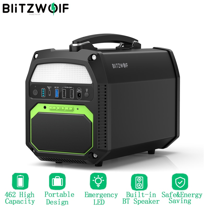 BlitzWolf Outdoor Portable Power Station Power Generator Emergency Backup Inverter Station for Outdoor Emergency 462Wh 124800mAh