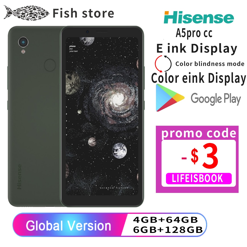 Google play Hisense A5 ProCC English Téléphone Eink display Android 10 5.84 "Color Screen Face ID Finger printer ebook reader