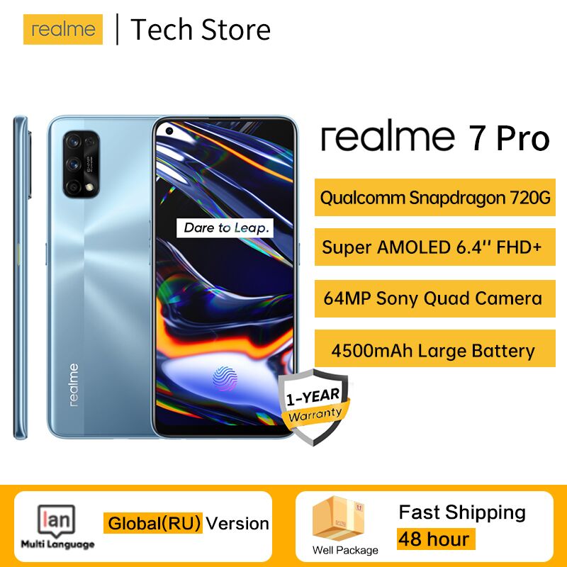 Original realme 7 Pro Global Version Smartphone 65W Dash Charge Snapgragon 720G 6.4'' Super AMOLED Fullscreen NFC MobilePhone