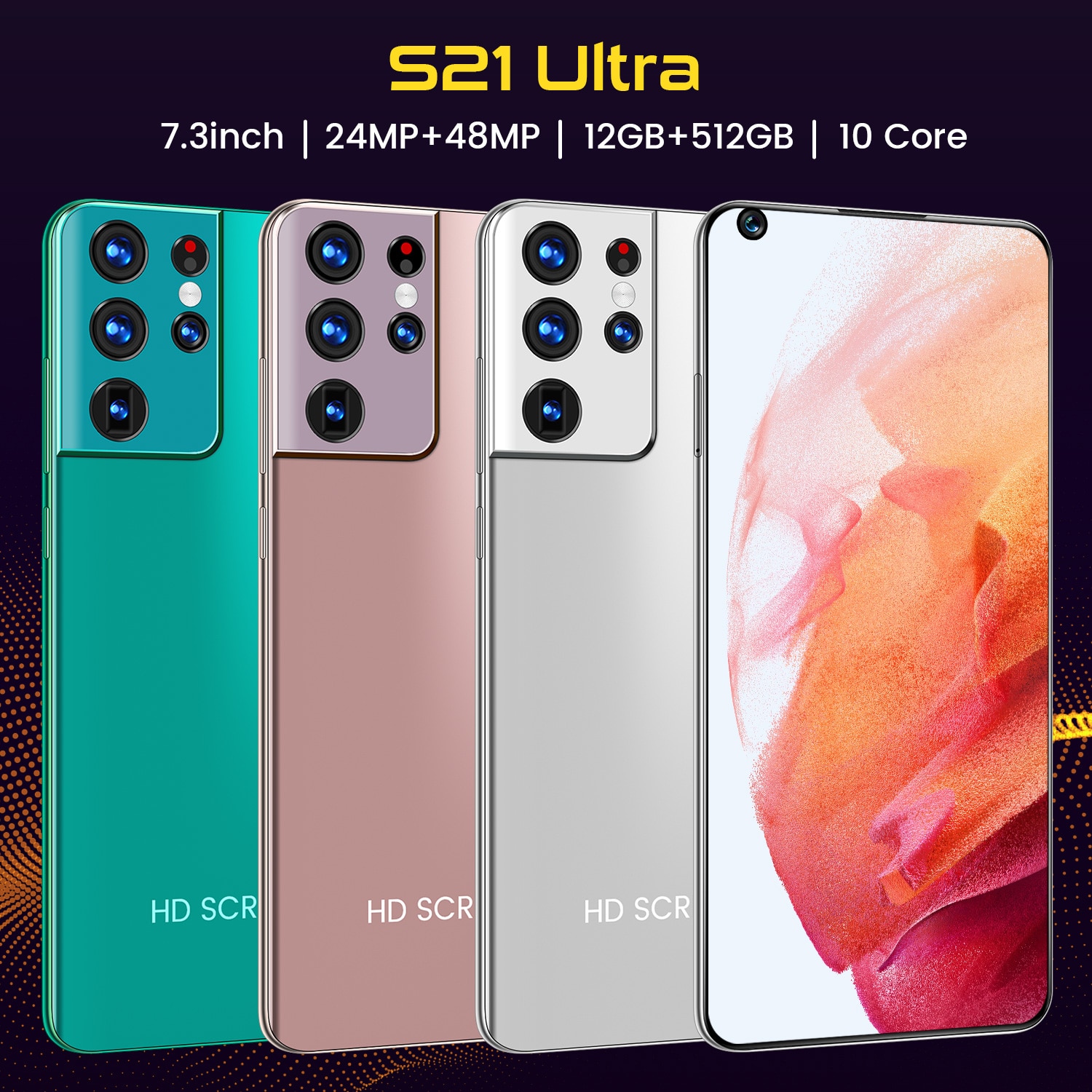 Global Version 7.3" Galay S21Ultra Network MT6889 Deca Core Smartphone 8/12G RAM 512G ROM 2021 Newest Mobile Phone Undefined
