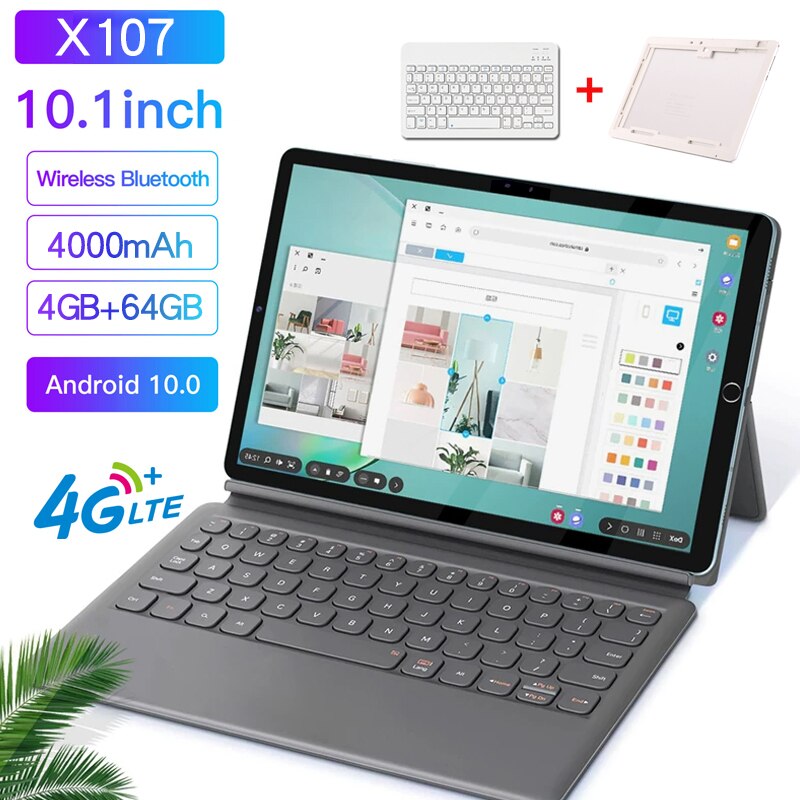 Global Edition Tablet X107 10.1 Inch 4GB+64GB Android 10.0 4G Network Screen Protectors TYPE-C WiFi GPS Tablet PC