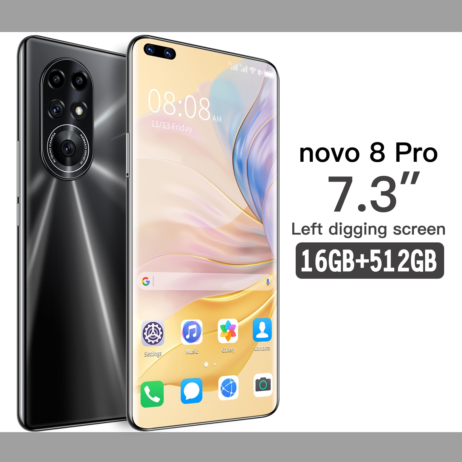 novo 8 Pro New Hot Selling 6800mAh 10 Core Newest Cellphone 16GB 512GB 5G 4G LTE Smart Phone Network 6800mAh 10 Core Newest