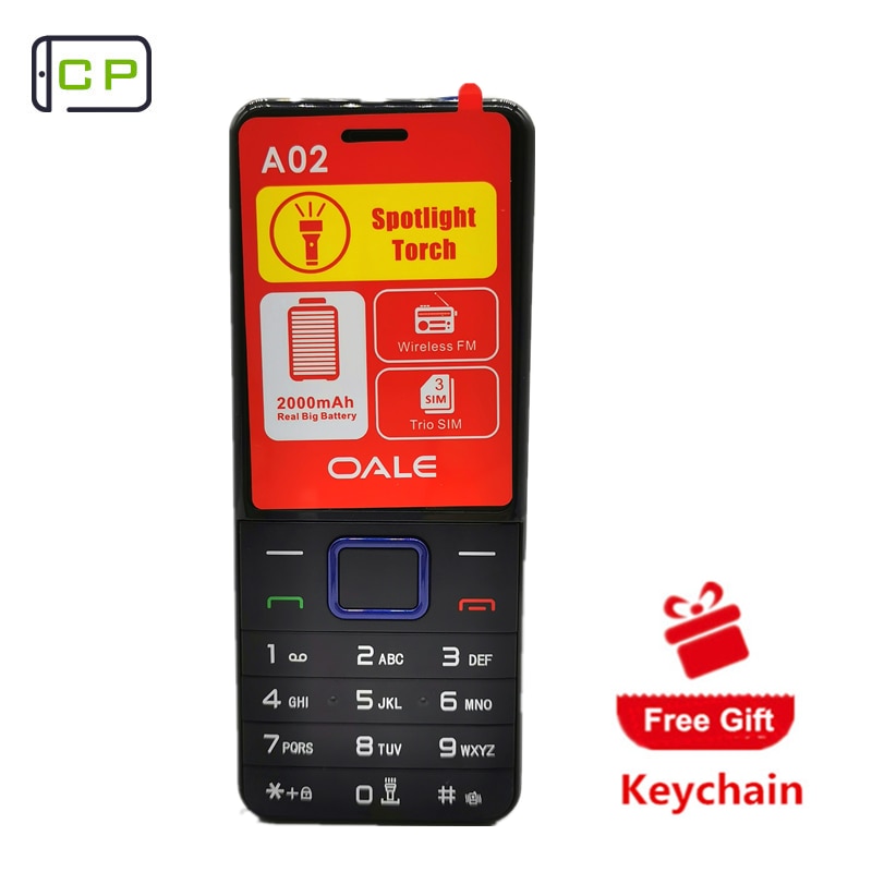 Original OALE A02 Cheap Mobile Phones WIth 2.4" FM Torch Bluetooth MP3 3 Sim Push Button Cellphones Telefon Celulares Russaian