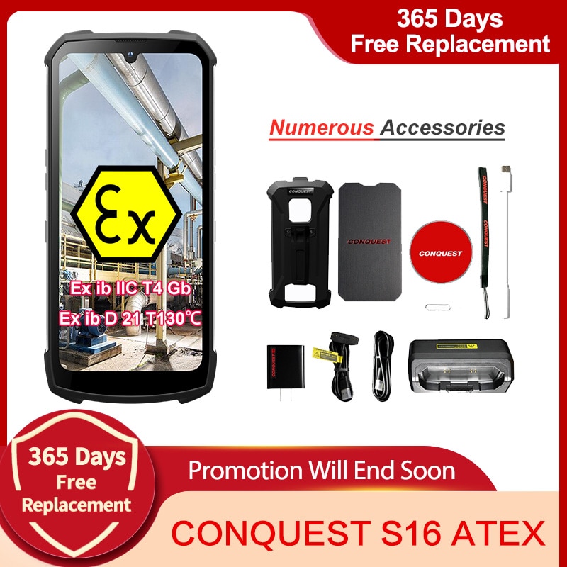 Free 365 Days Replacement CONQUEST S16 ATEX Explosion-proof Android Phone Rugged IP68 Waterproof NFC Smartphones IP68 Celular