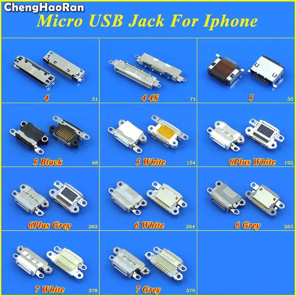 ChengHaoRan DC Power Jack for iPhone 4 4G 4S 5 5G 6 6Plus 6S 7 7G 7P 8 8P X Charging Port Female Socket Micro USB Connector Plug