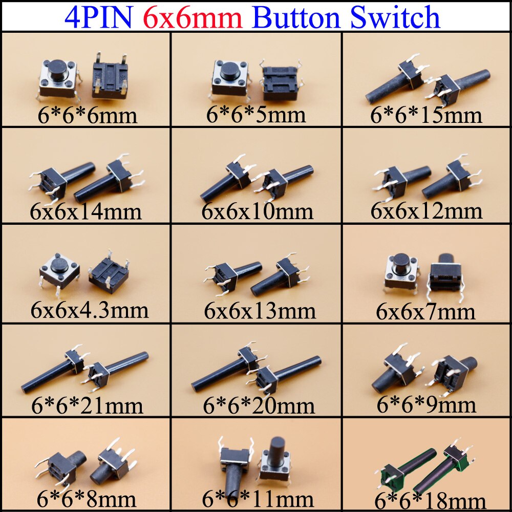 YuXi Push Button Switch Touch ON/OFF switch 6*6*4.3/5/6/7/8/9/10/11/12/13/14/15/18/20/21mm Light touch button switch 6x6mm