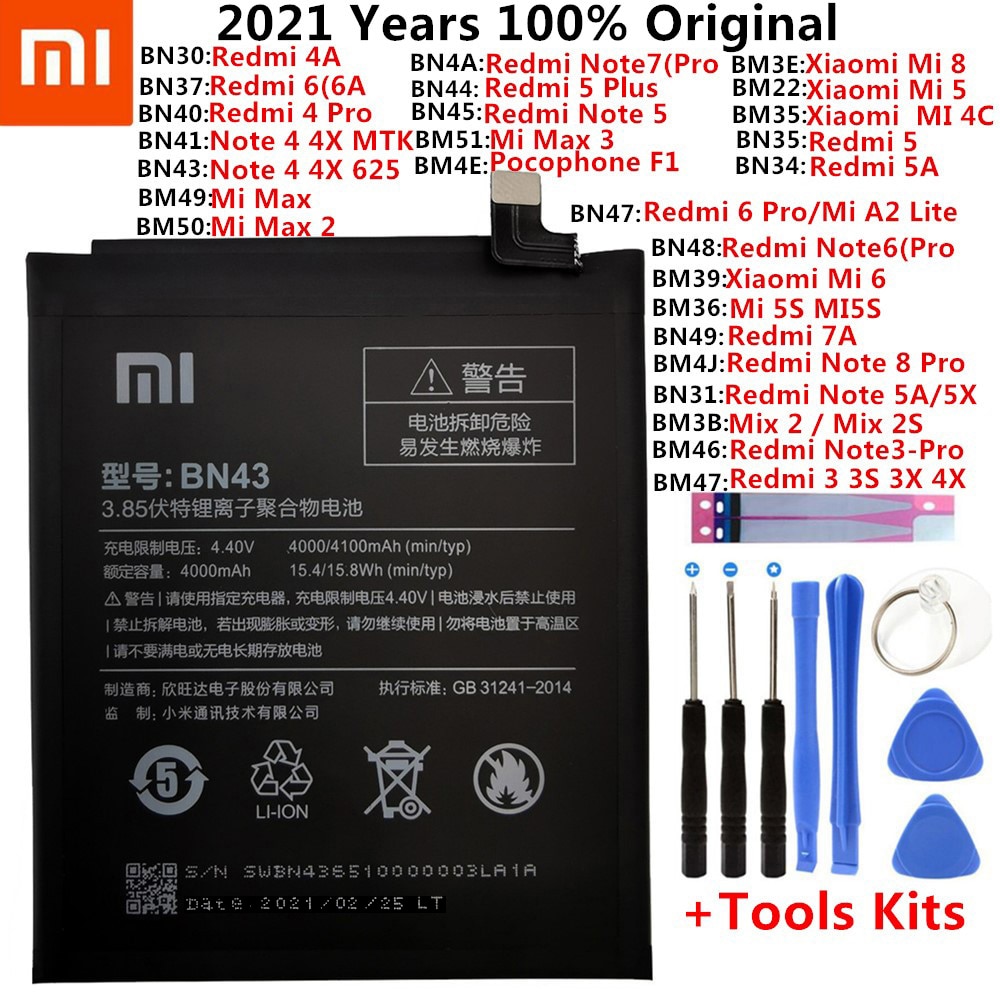 Original Battery For Xiaomi Mi Redmi Note Mix Max 2 3 3S 3X 4 4X 4A 4C 5 5A 5S 5X M5 6 6A Mi6X 7 8 9 MI9 Pro Plus Lite batteries