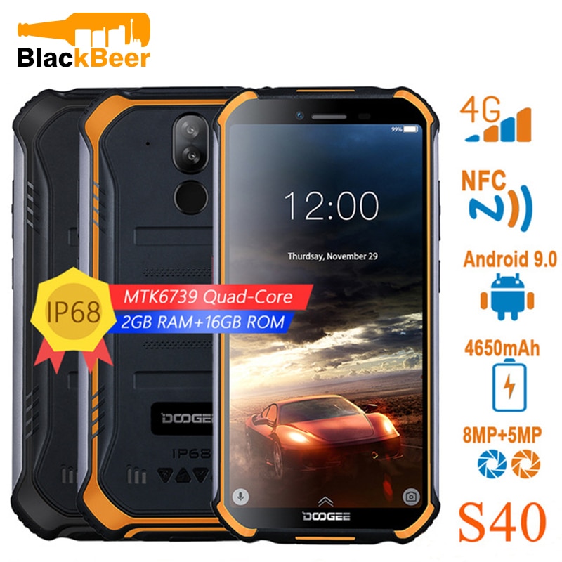 DOOGEE S40 S40 Pro IP68/IP69K Rugged Mobile Phone 5.5 Inch Android 9.0 Smartphone MT6739 Quad Core Cellphone 3GB 32GB 4650mAh
