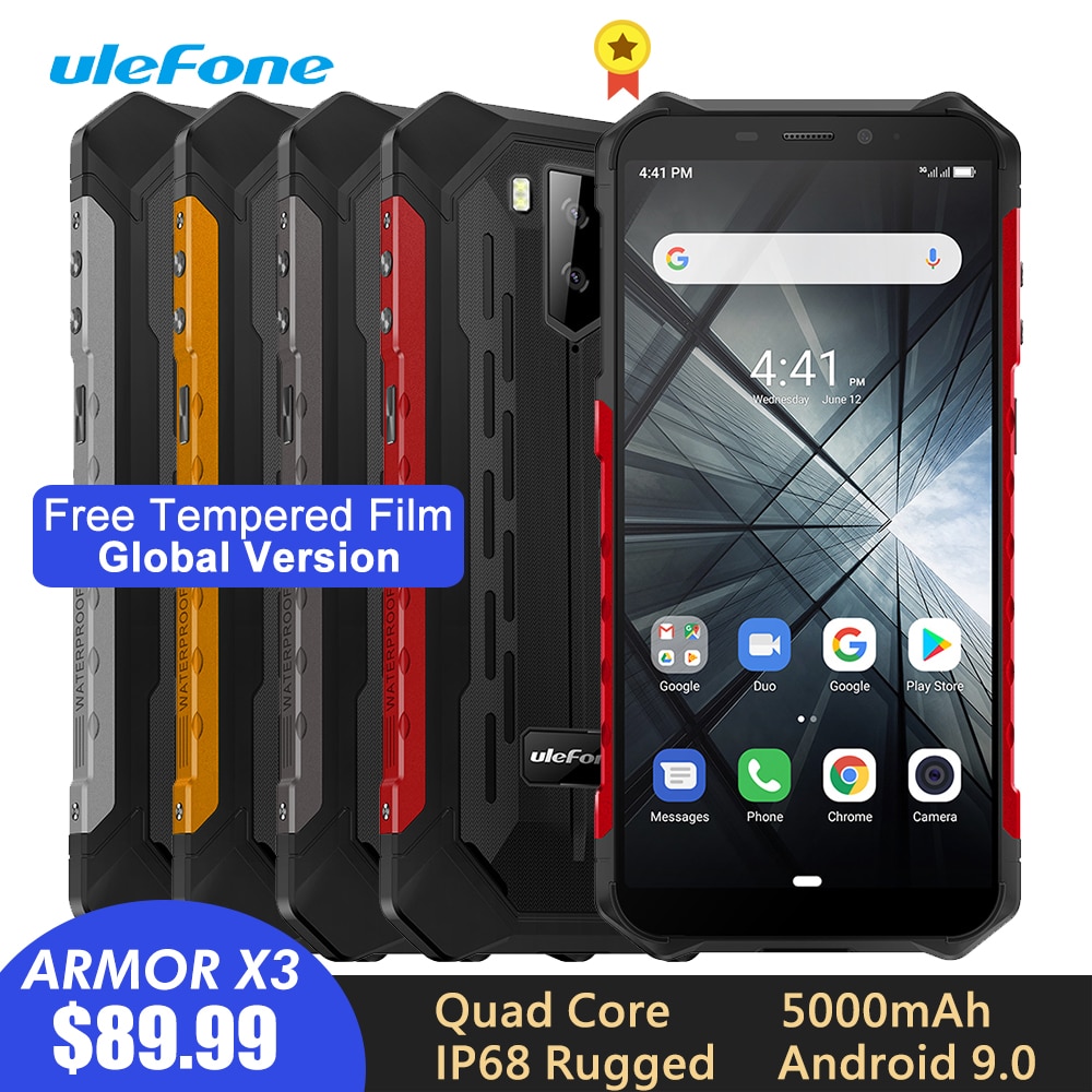 Ulefone Armor X3 Rugged Smartphone IP68/IP69K Android 9.0 5.5" 18:9 2GB 32GB 5000mAh Face Unlock Rugged Cell Phone Mobile Phone