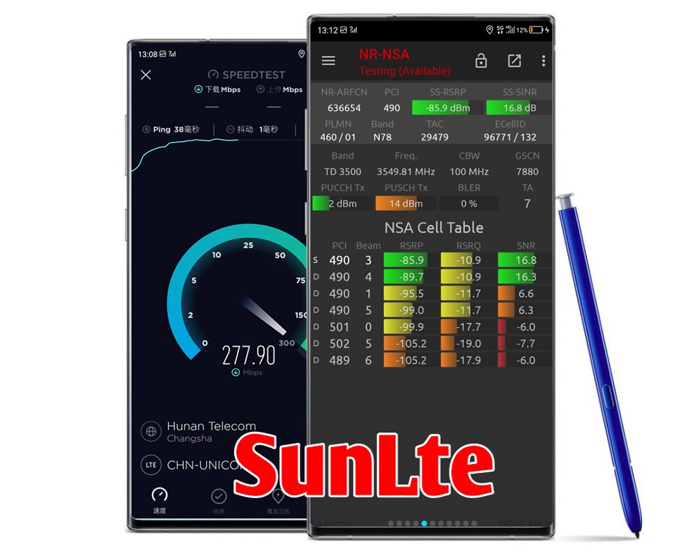 5G NR NSG TEST Phone ，samsung Note 10 + 5G device support NSA N41 and N78 band ，support External antenna