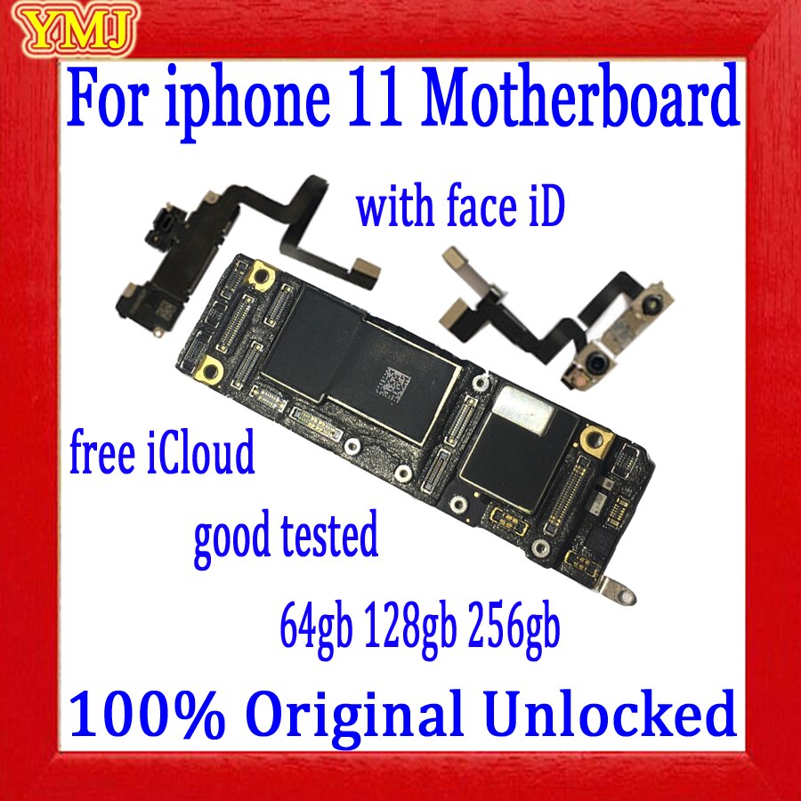 With Face ID for iPhone 11 Motherboard unlocked,100% Original for iphone 11 Logic board Free iCloud 64gb/128gb/256gb,good test