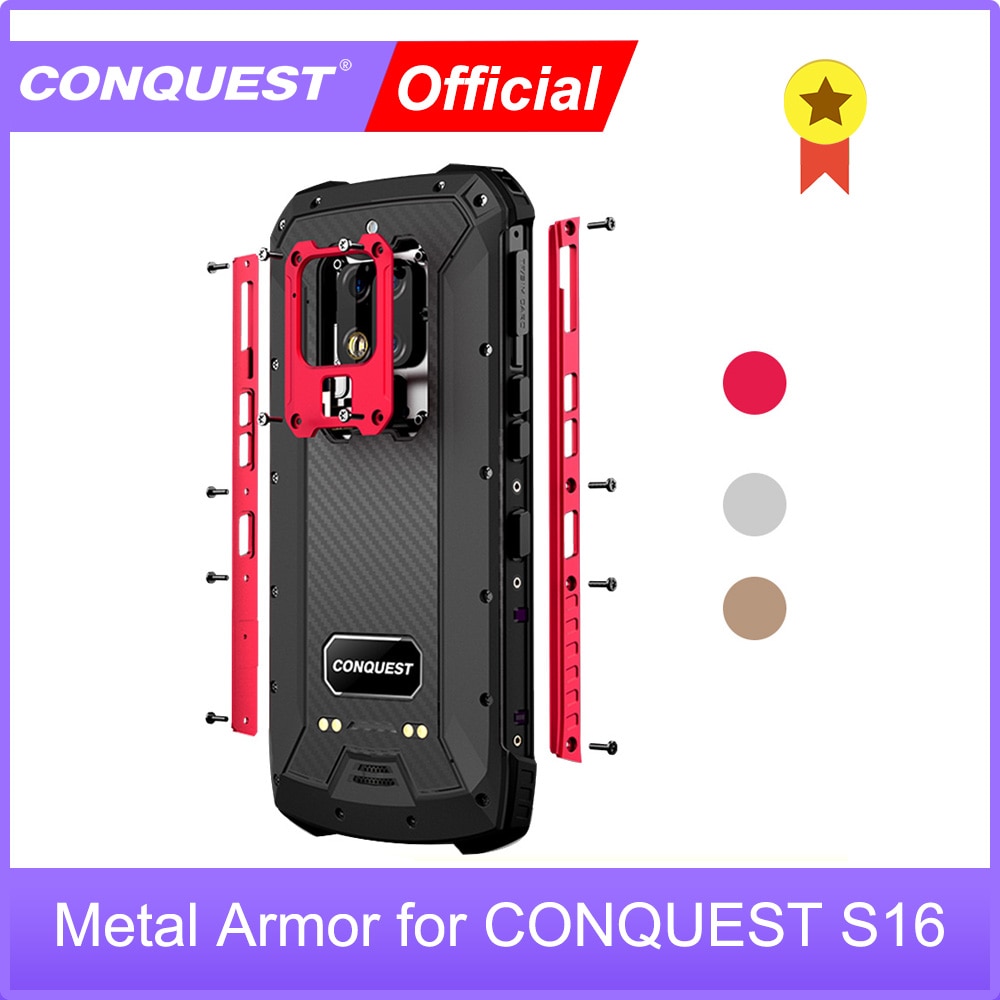 3 Colors DIY Metal Armor for CONQUEST S16 IP68 Waterproof Rugged Phone Red/ Silver/Golden Color